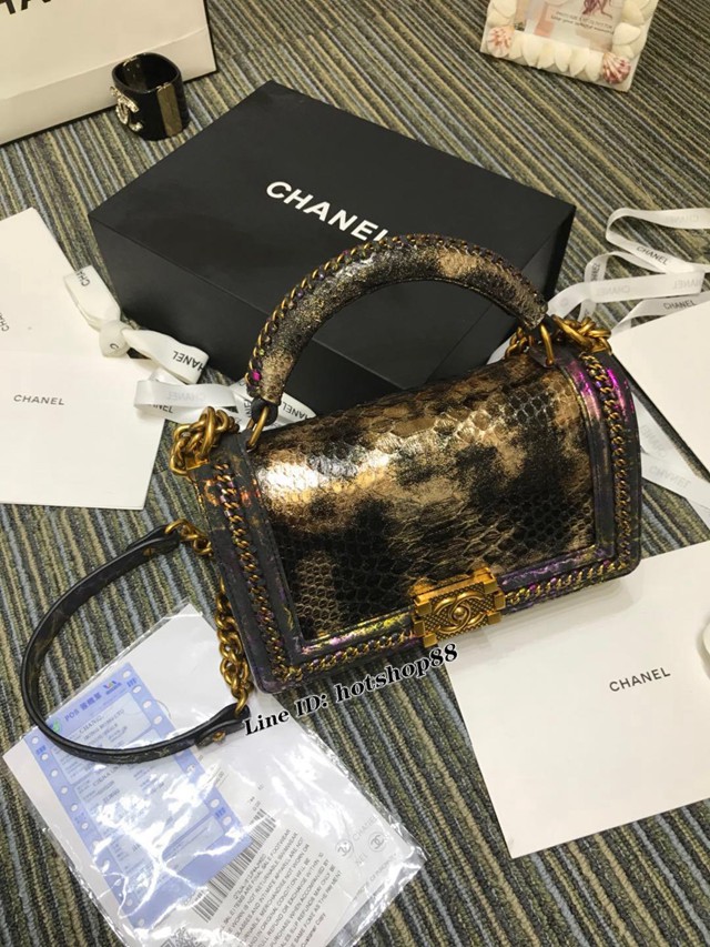 CHANEL女包 94804#67086 最新款 重金屬手柄包 非洲進口野生蟒蛇皮 香奈兒手拎包 chanel單肩包 chanel斜挎女包 djc1614